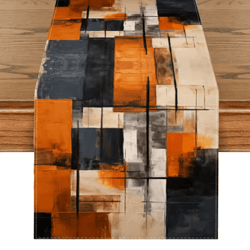abstract linen table runner decor watercolor orange & black holiday accent