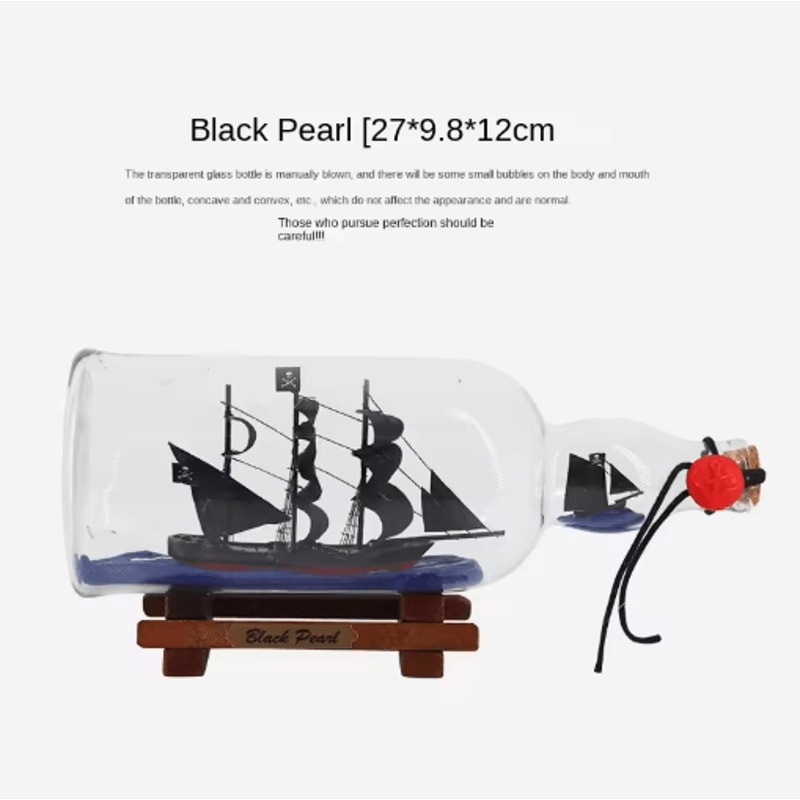 Black Pearl Ship In A Bottle Decor Pirate Glass Bottle Nautical Ornament 2