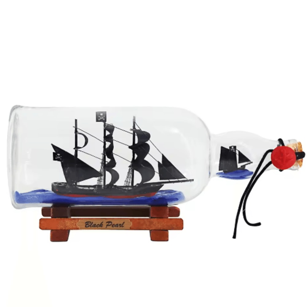 Black Pearl Ship In A Bottle Decor Pirate Glass Bottle Nautical Ornament 4