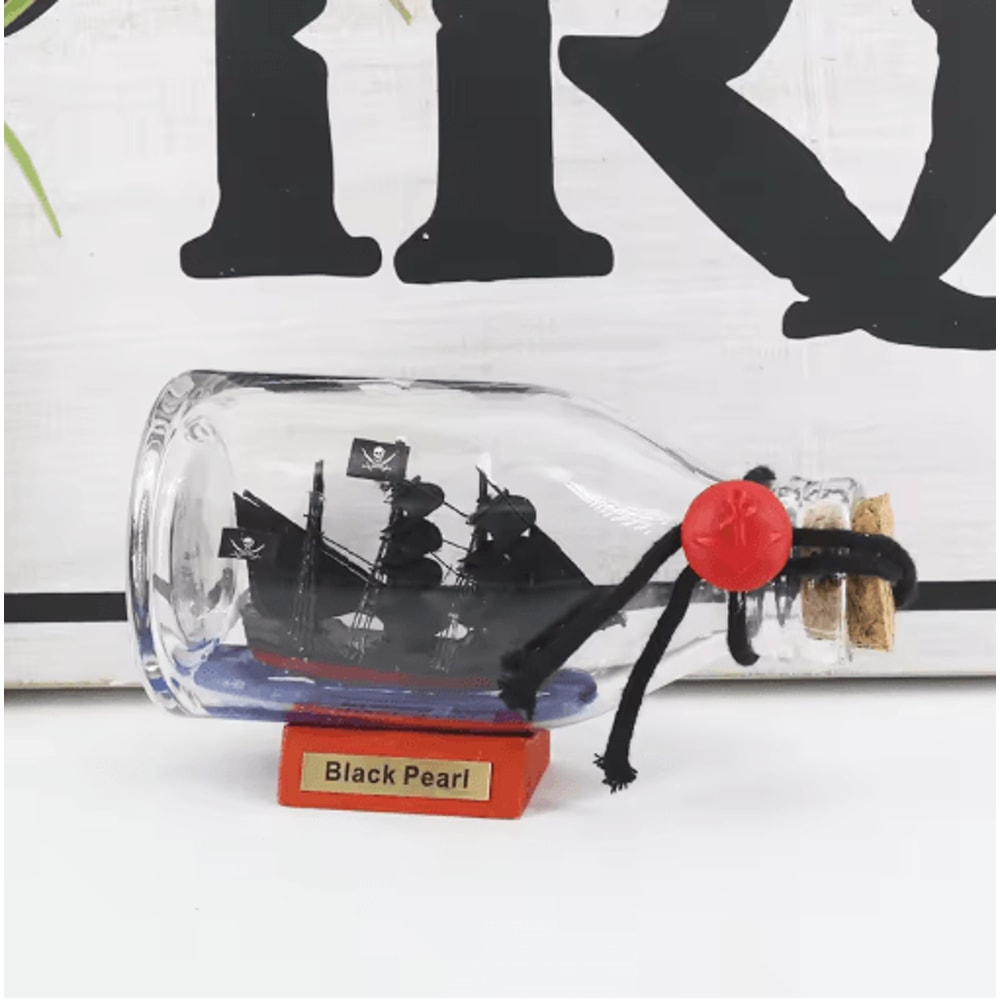 Black Pearl Ship In A Bottle Decor Pirate Glass Bottle Nautical Ornament 5