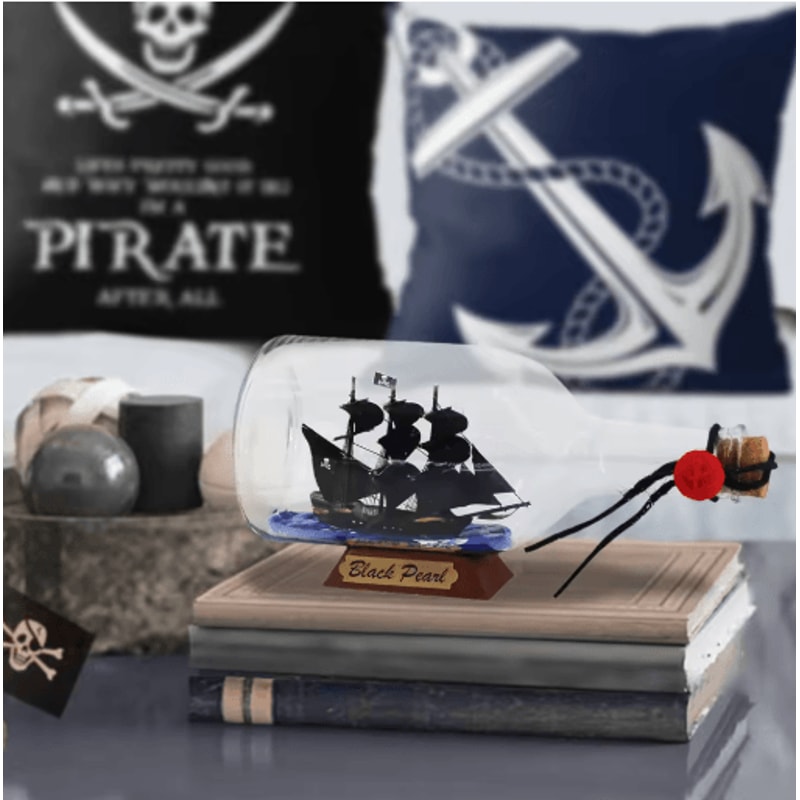 Black Pearl Ship In A Bottle Decor Pirate Glass Bottle Nautical Ornament 6