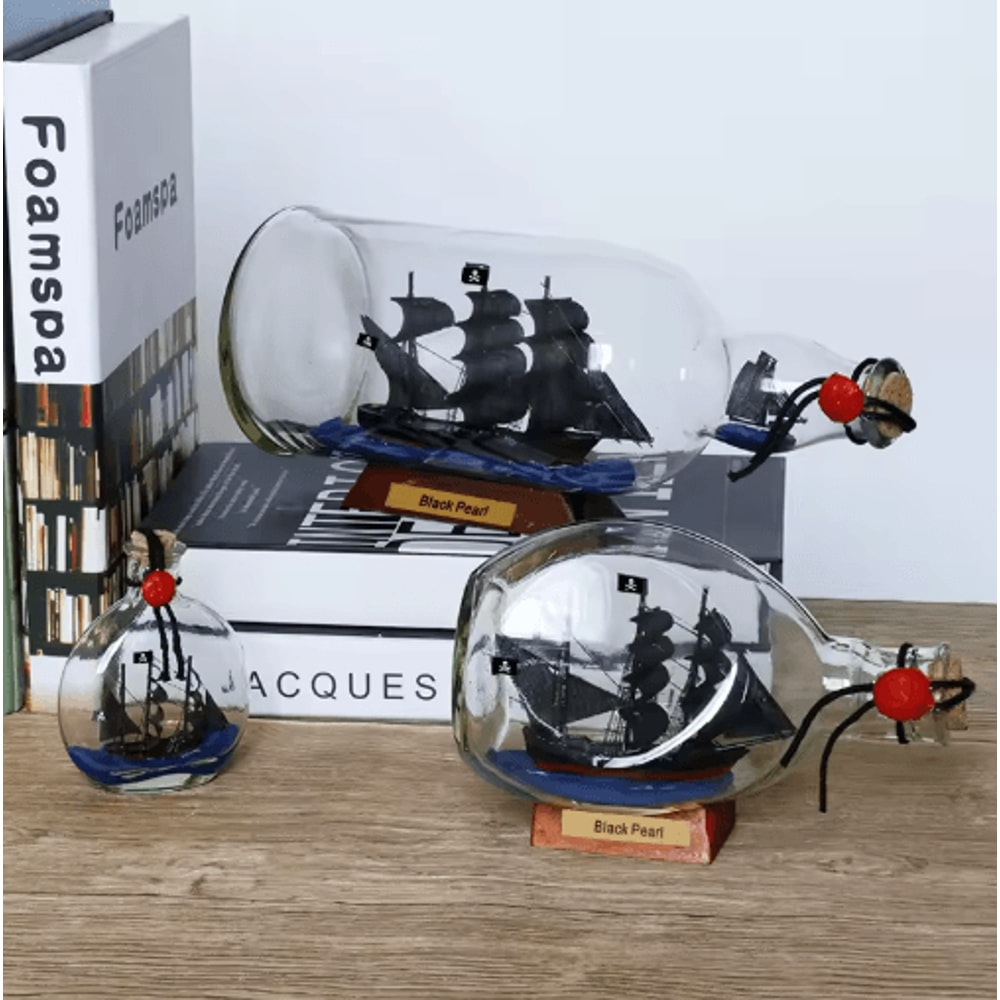 Black Pearl Ship In A Bottle Decor Pirate Glass Bottle Nautical Ornament 7