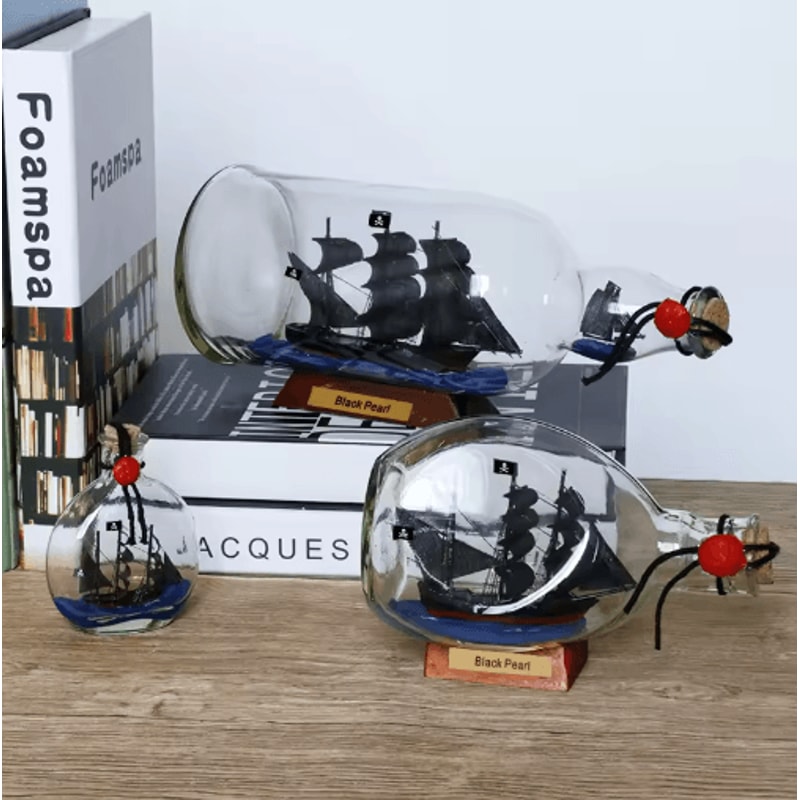 Black Pearl Ship In A Bottle Decor Pirate Glass Bottle Nautical Ornament 7