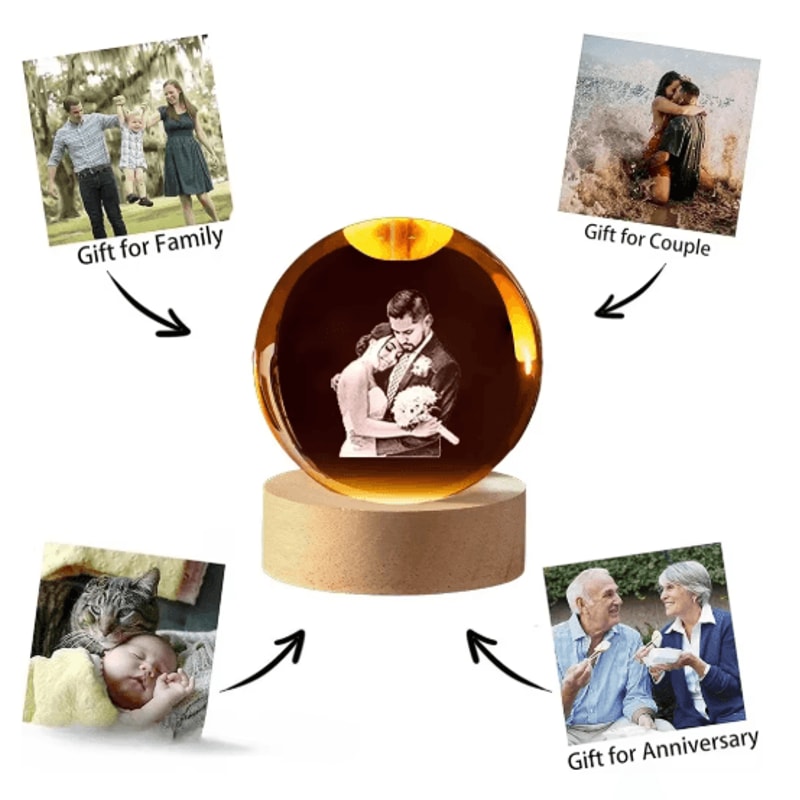 Personalized Custom Crystal Ball Night Light LED Photo Keepsake Lamp 4