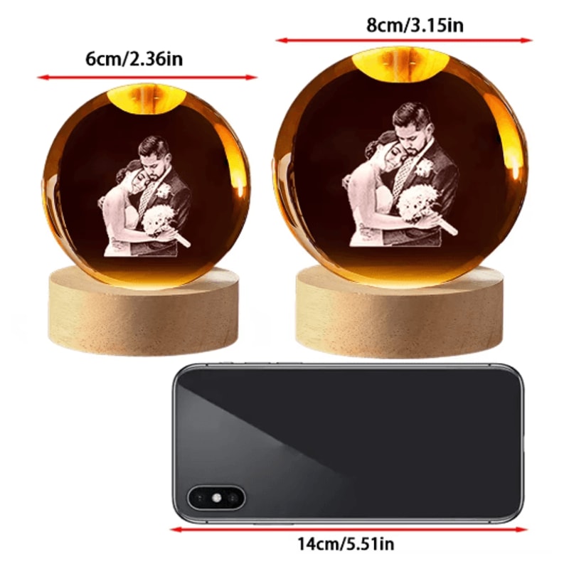 Personalized Custom Crystal Ball Night Light LED Photo Keepsake Lamp 5