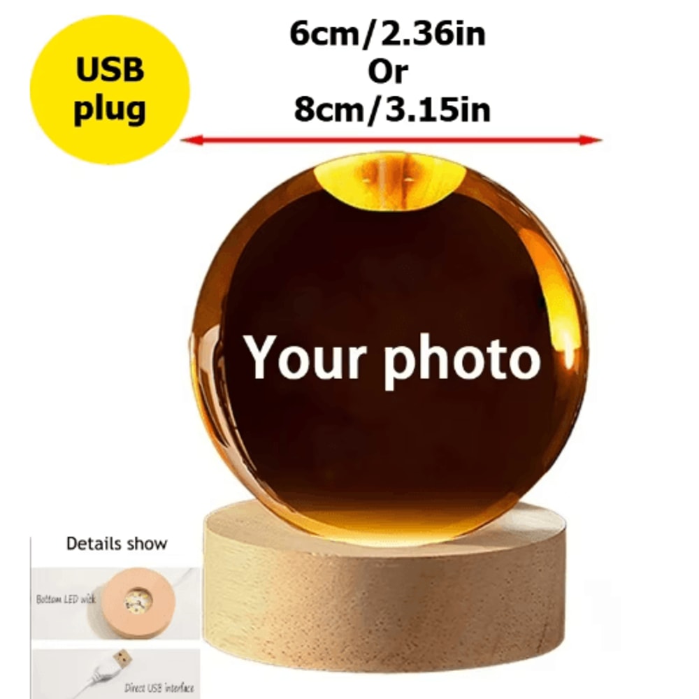 Personalized Custom Crystal Ball Night Light LED Photo Keepsake Lamp 7
