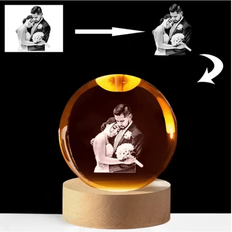 Personalized Custom Crystal Ball Night Light LED Photo Keepsake Lamp 0