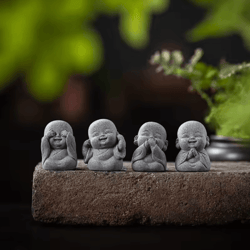 cute zen monk statues serene meditation decor & mini garden figurines set