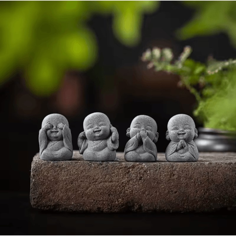 Cute Zen Monk Statues Serene Meditation Decor Mini Garden Figurines Set 0