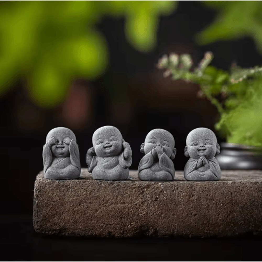 Cute Zen Monk Statues Serene Meditation Decor Mini Garden Figurines Set 4