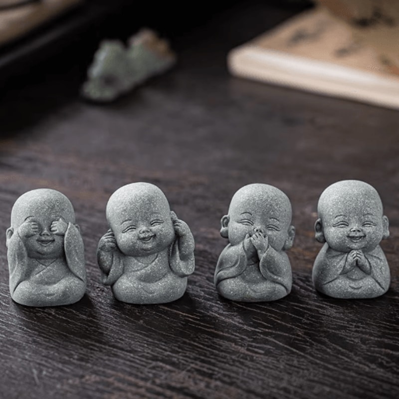 Cute Zen Monk Statues Serene Meditation Decor Mini Garden Figurines Set 7