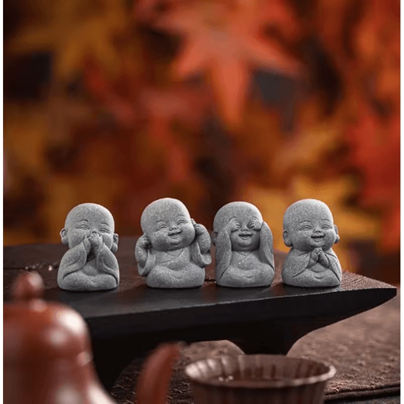 Cute Zen Monk Statues Serene Meditation Decor Mini Garden Figurines Set 8