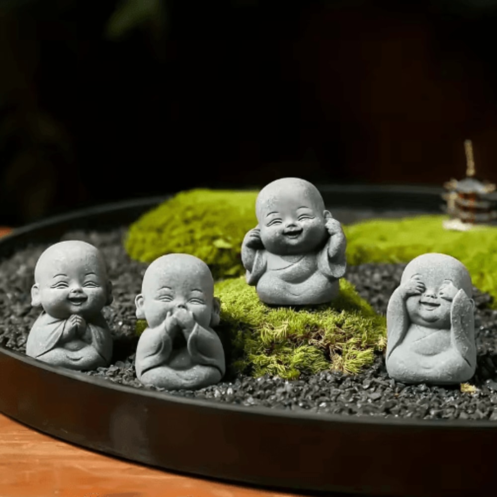 Cute Zen Monk Statues Serene Meditation Decor Mini Garden Figurines Set 9