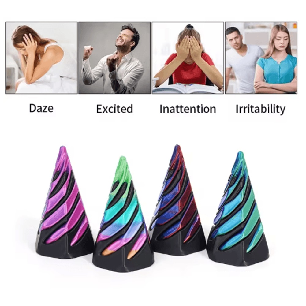 3D Printed Rotating Spiral Pyramid AntiStress Fidget Toy Sensory Desk Decor 28