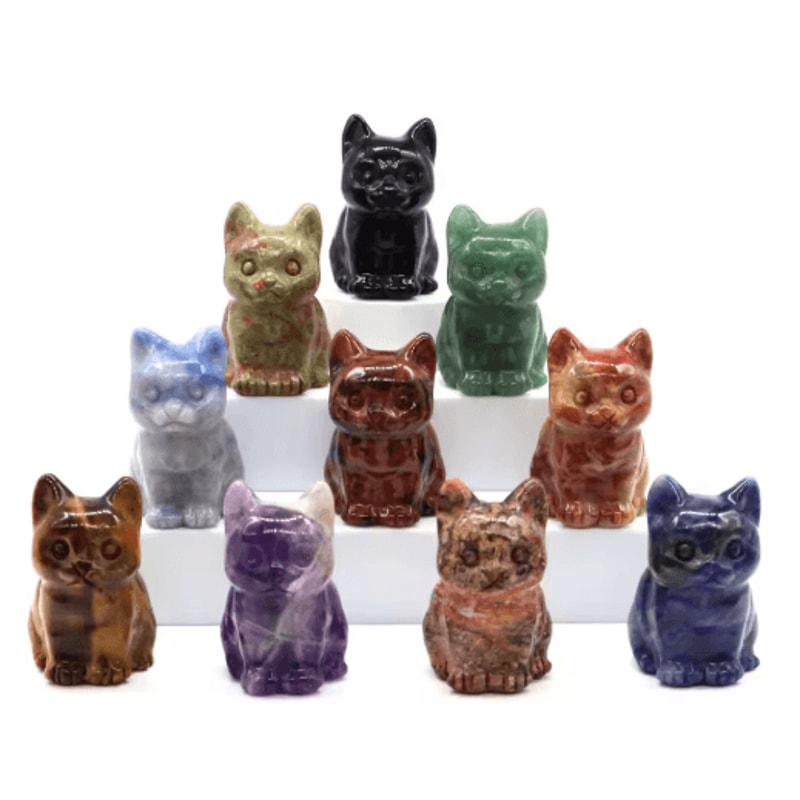 HandCarved Amethyst Cat Figurine Crystal Animal Statue For Chakra Healing Meditation Decor 10