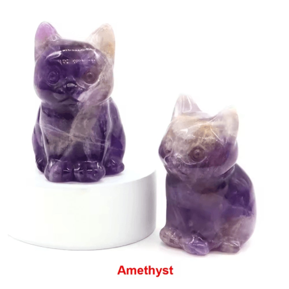 HandCarved Amethyst Cat Figurine Crystal Animal Statue For Chakra Healing Meditation Decor 9
