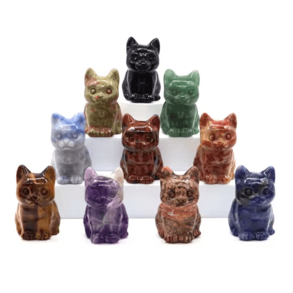 HandCarved Amethyst Cat Figurine Crystal Animal Statue For Chakra Healing Meditation Decor 15