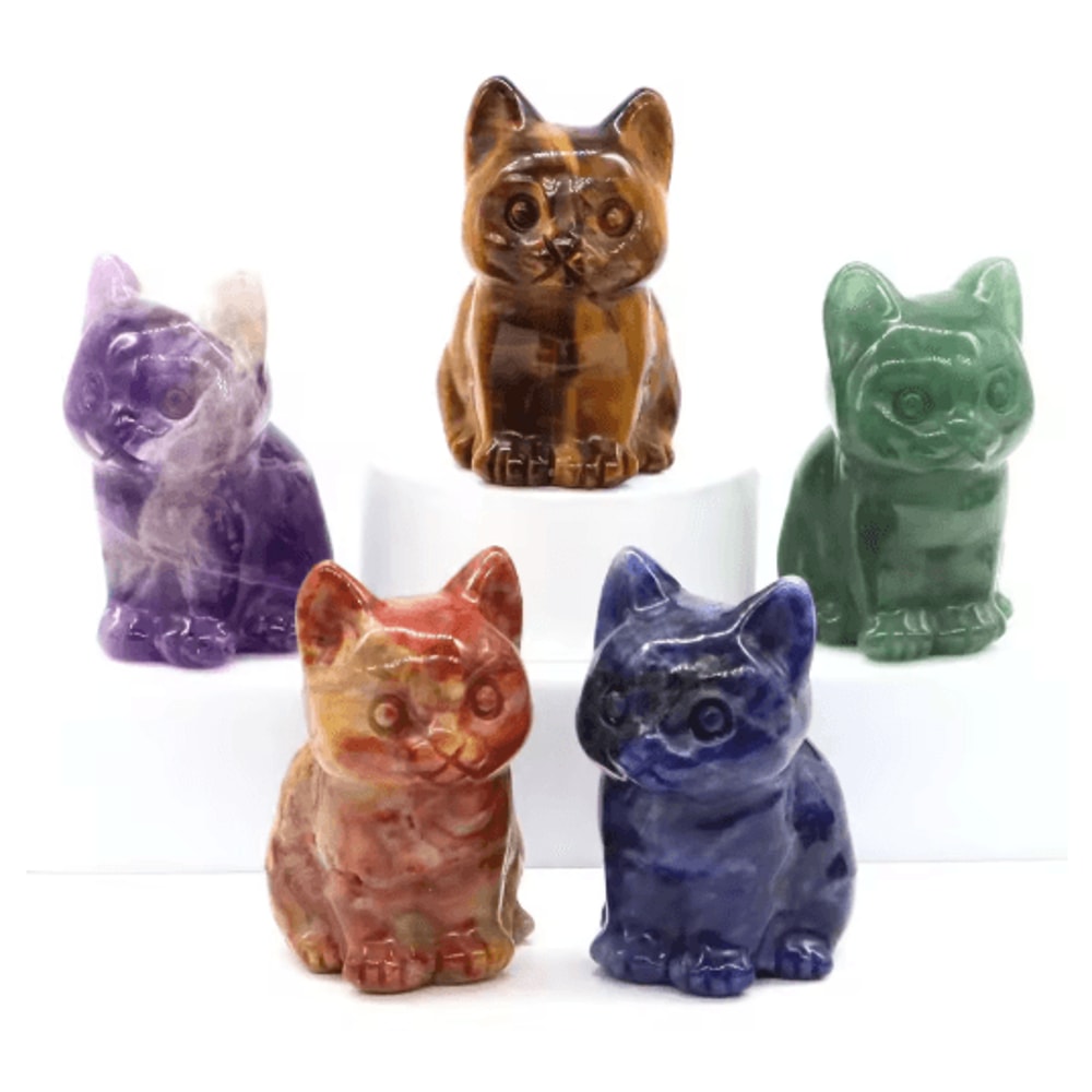 HandCarved Amethyst Cat Figurine Crystal Animal Statue For Chakra Healing Meditation Decor 0