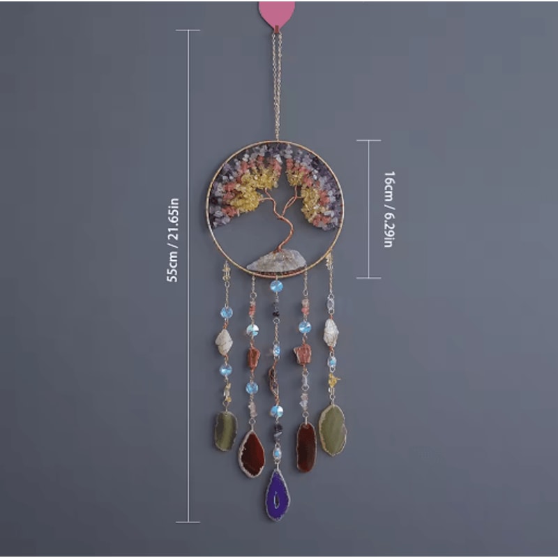 Natural Agate Dream Catcher Wall Hanging Crystal Moon Star Sun Boho Bedroom Decor 2