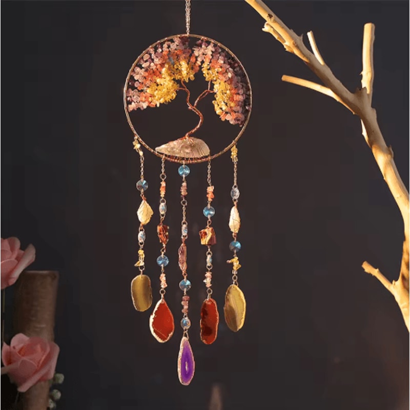Natural Agate Dream Catcher Wall Hanging Crystal Moon Star Sun Boho Bedroom Decor 0