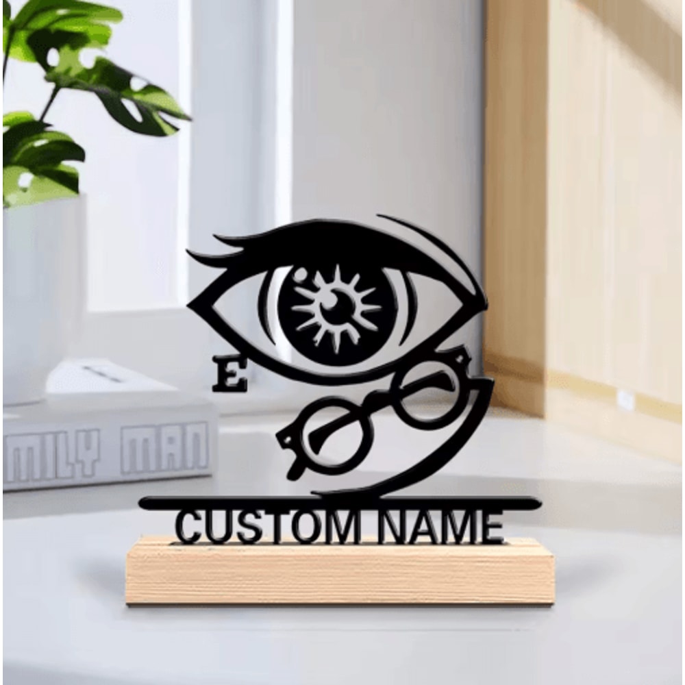 Personalized Ophthalmologist Metal Statue Doctor Desk Decor With Wooden Base Gift 0