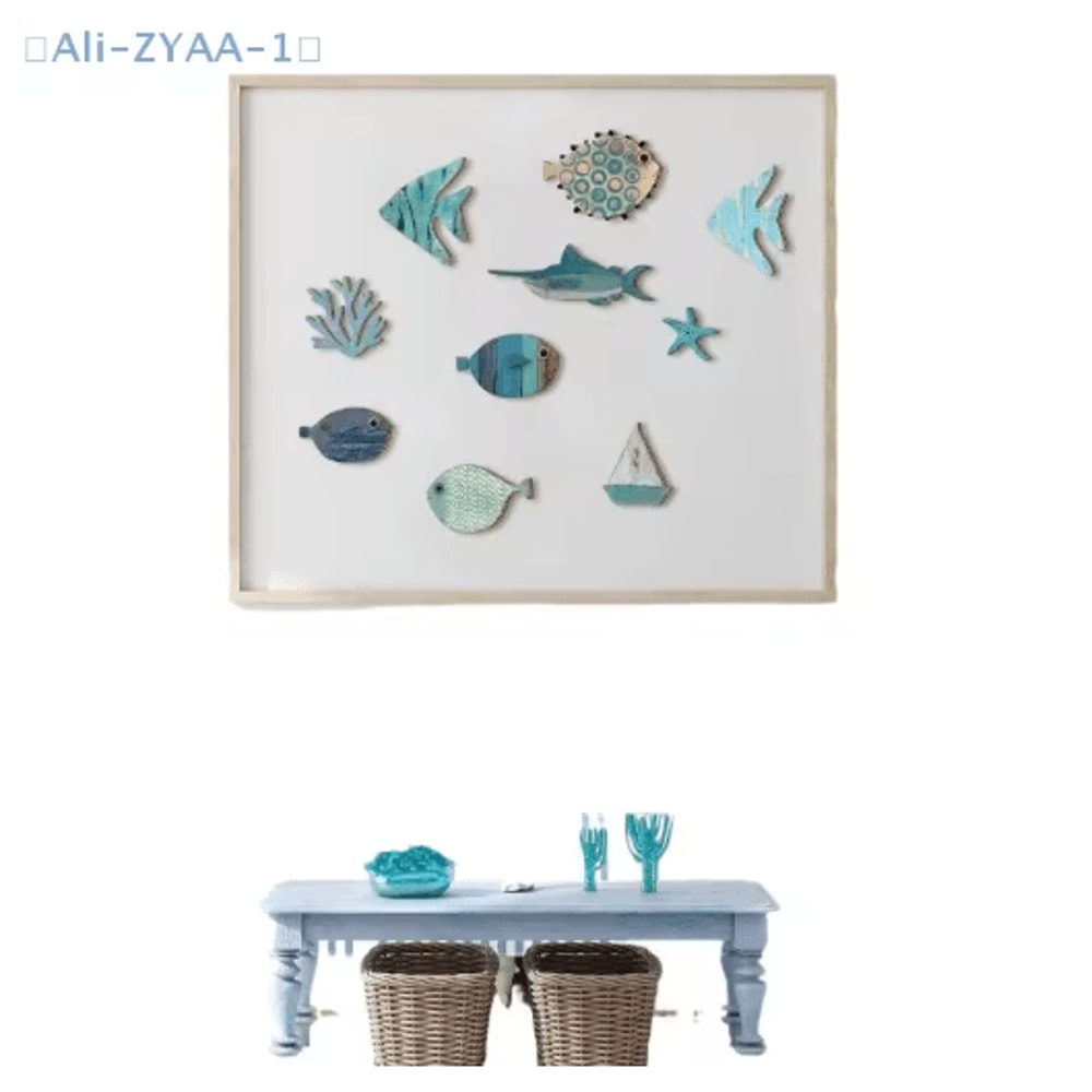 10PCS Wooden Fish Wall Decor Set Nautical Coastal Art For Beach Bathroom Home 2