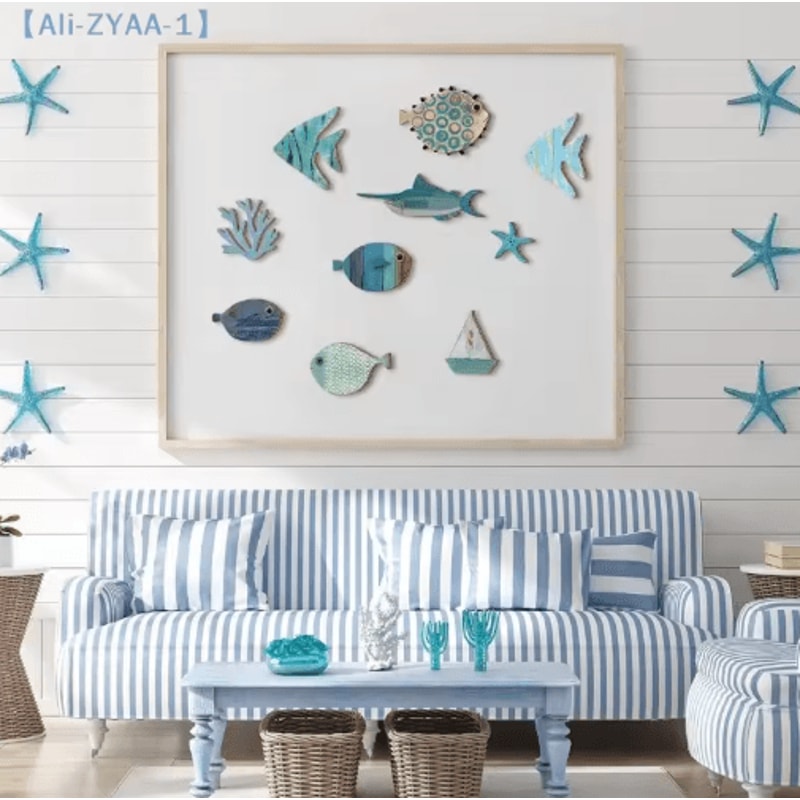 10PCS Wooden Fish Wall Decor Set Nautical Coastal Art For Beach Bathroom Home 3
