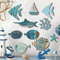 10PCS Wooden Fish Wall Decor Set Nautical Coastal Art For Beach Bathroom Home 0