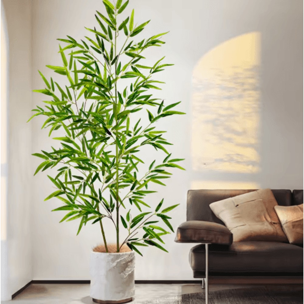 Tall Artificial Bamboo Plant Realistic Green Leaves For Home Office Decor 0