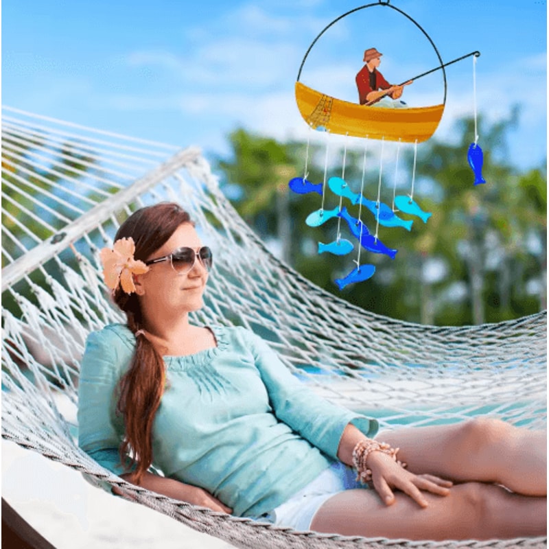 21 Blue Sea Glass Fish Wind Chimes Outdoor Garden Suncatcher Gift For Mom Women 3