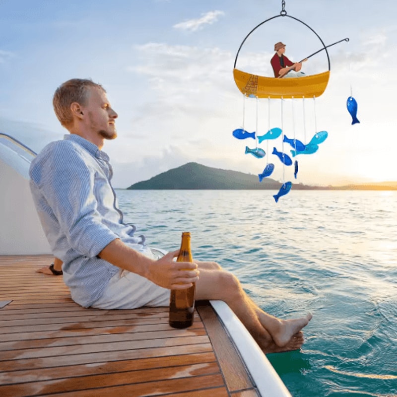 21 Blue Sea Glass Fish Wind Chimes Outdoor Garden Suncatcher Gift For Mom Women 4