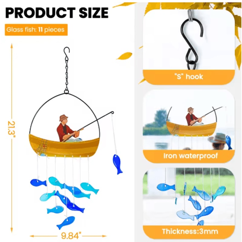 21 Blue Sea Glass Fish Wind Chimes Outdoor Garden Suncatcher Gift For Mom Women 5