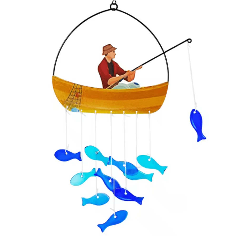 21 Blue Sea Glass Fish Wind Chimes Outdoor Garden Suncatcher Gift For Mom Women 0