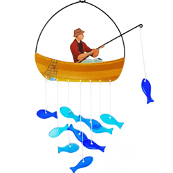 21 blue sea glass fish wind chimes – outdoor garden suncatcher gift for mom & women