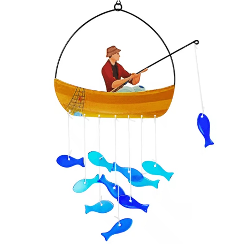 21 Blue Sea Glass Fish Wind Chimes Outdoor Garden Suncatcher Gift For Mom Women 0