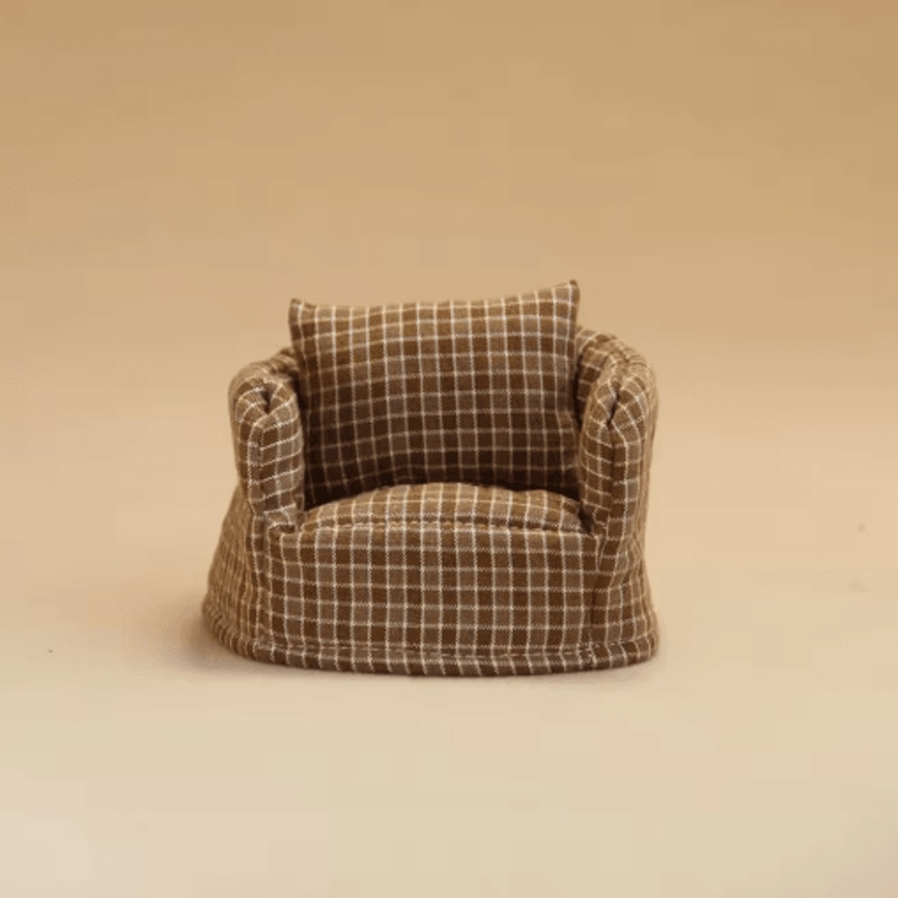 1 12 Scale Miniature Plaid Sofa Wooden Dollhouse Furniture For Living Room Decor 2