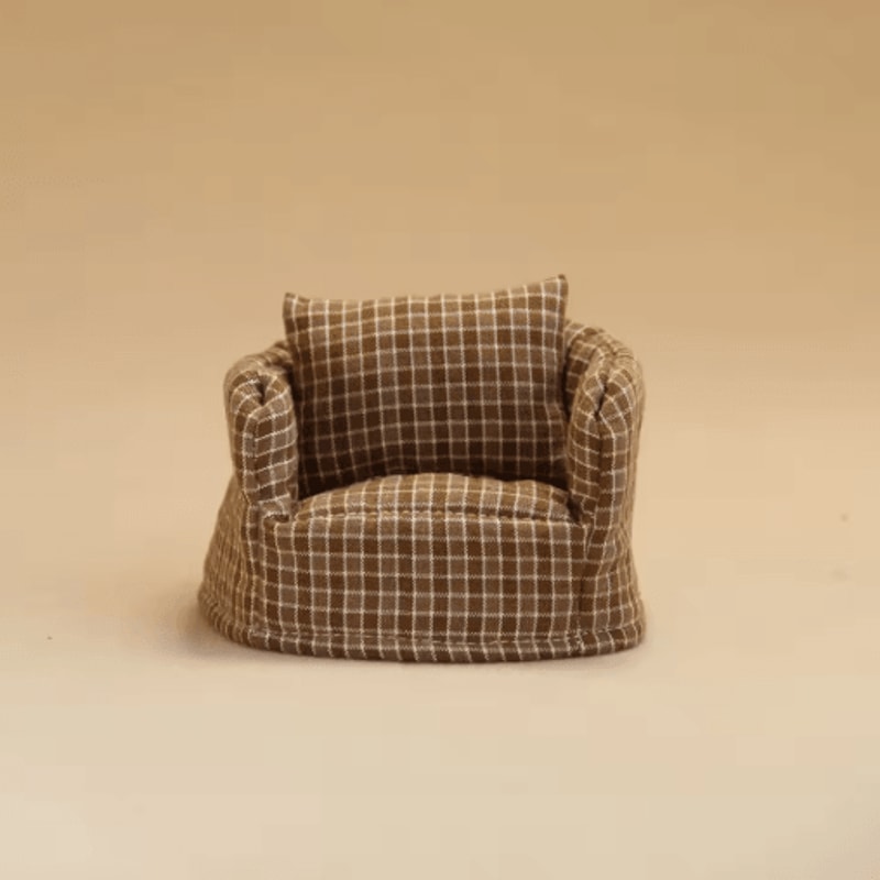 1 12 Scale Miniature Plaid Sofa Wooden Dollhouse Furniture For Living Room Decor 2