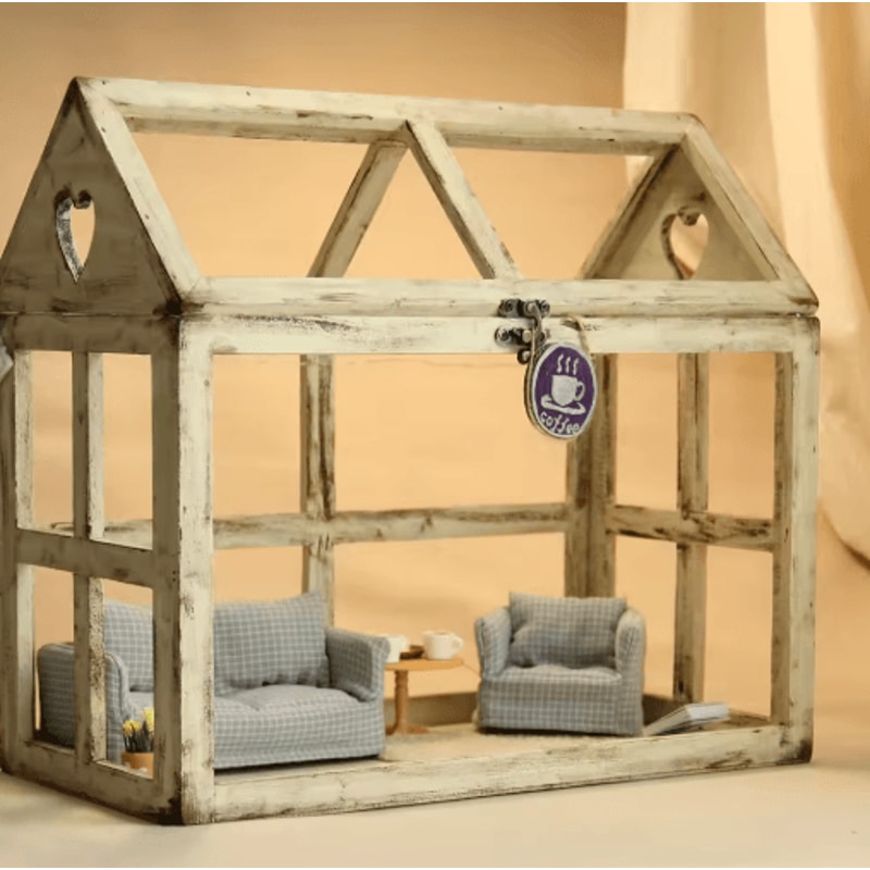 1 12 Scale Miniature Plaid Sofa Wooden Dollhouse Furniture For Living Room Decor 3