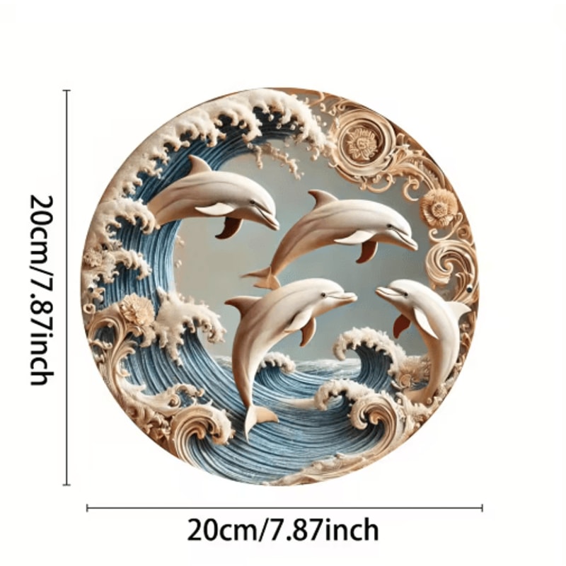 Wooden Dolphin Wall Plaque 2D Ocean Theme Decor For Bedroom Office Cafe 1