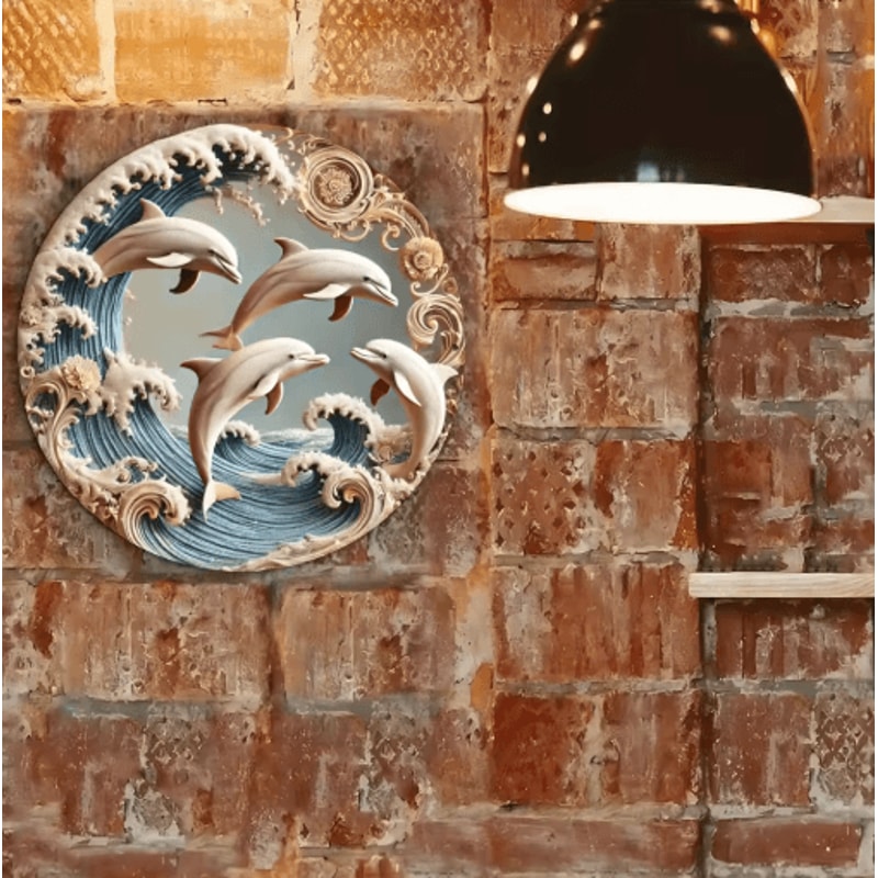 Wooden Dolphin Wall Plaque 2D Ocean Theme Decor For Bedroom Office Cafe 3