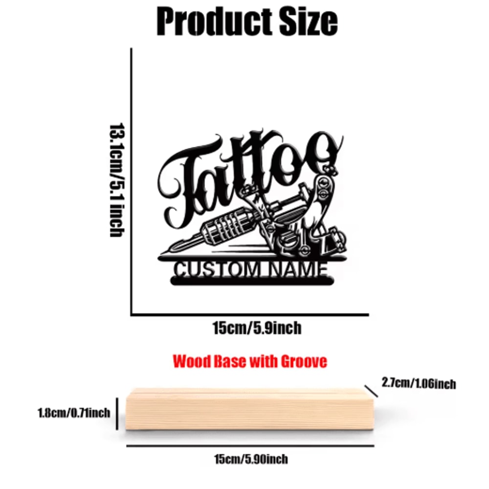 Personalized Tattoo Artist Metal Statue Custom Desk Decor With Wooden Base 1