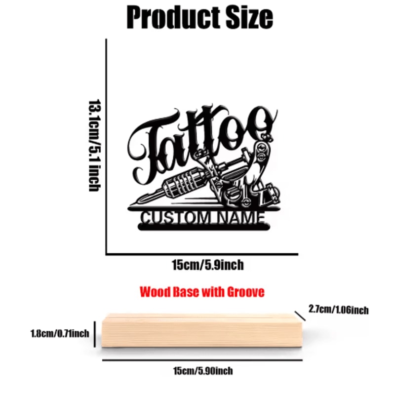 Personalized Tattoo Artist Metal Statue Custom Desk Decor With Wooden Base 1