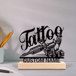 personalized tattoo artist metal statue – custom desk decor with wooden base