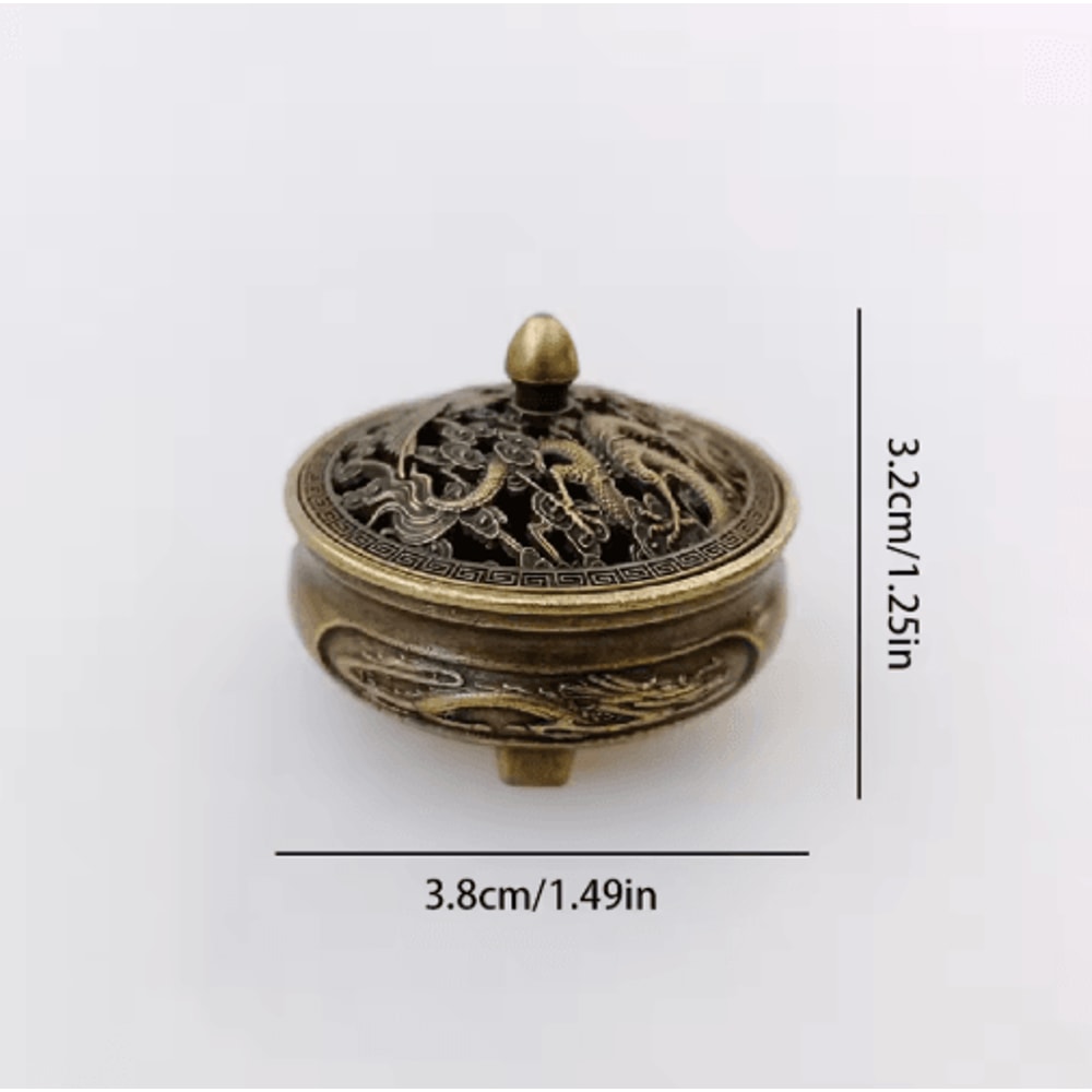Antique Brass Dragon Phoenix Incense Burner Mini Hollow Holder For Tea Table Decor 6