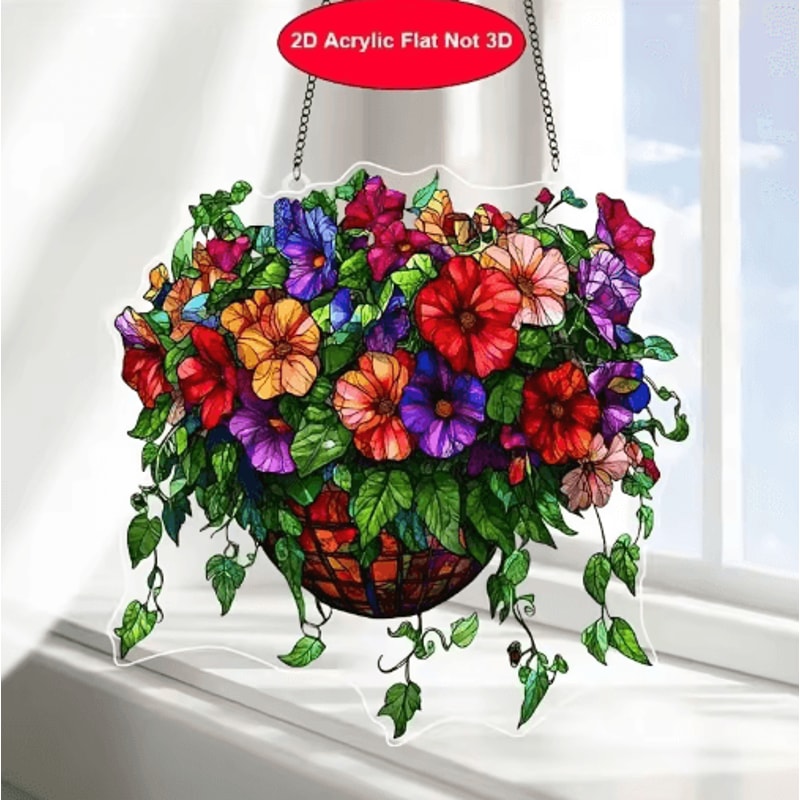 Acrylic Hanging Flower Basket Suncatcher Modern Sunlight Catcher Decor For Home 8