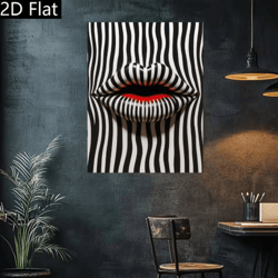 abstract striped lip art print – black & white modern canvas wall decor