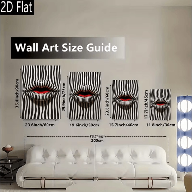 Abstract Striped Lip Art Print Black White Modern Canvas Wall Decor 5