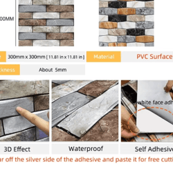 3d brick wall stickers set – waterproof peel & stick wallpaper for home decor (15pcs)