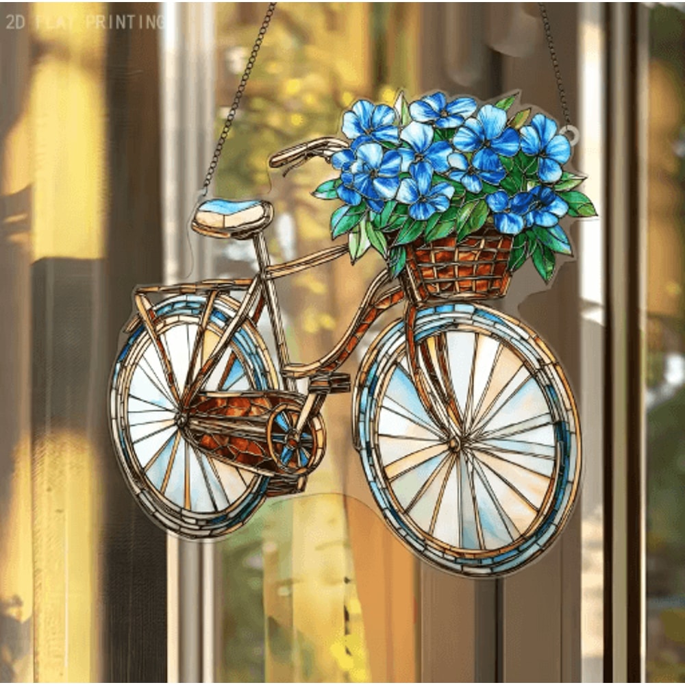 Lavender Bicycle Suncatcher Floral Light Catcher Hanging Decor For Home Garden 2