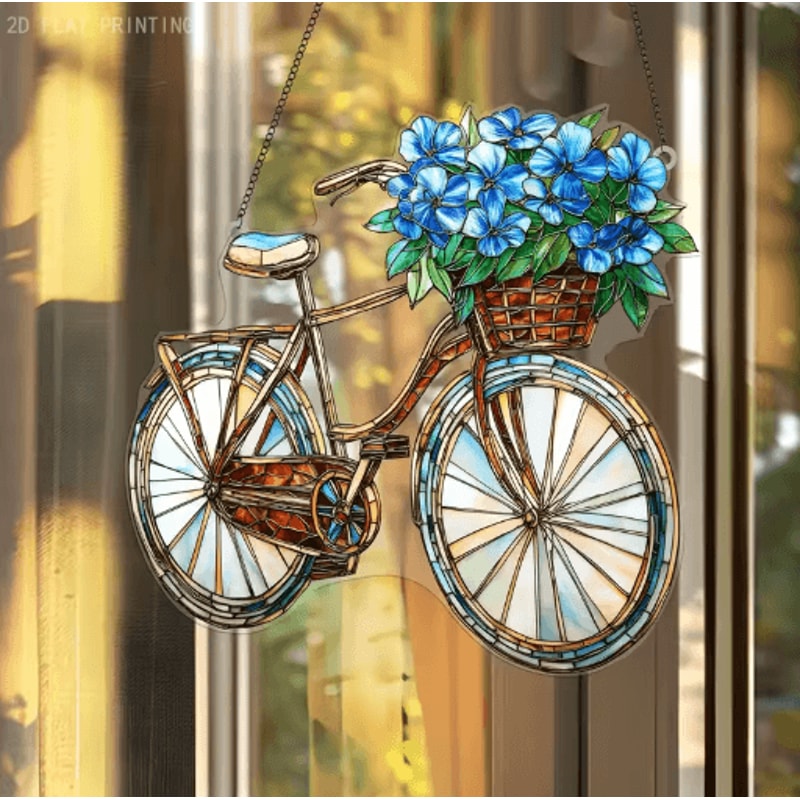 Lavender Bicycle Suncatcher Floral Light Catcher Hanging Decor For Home Garden 2
